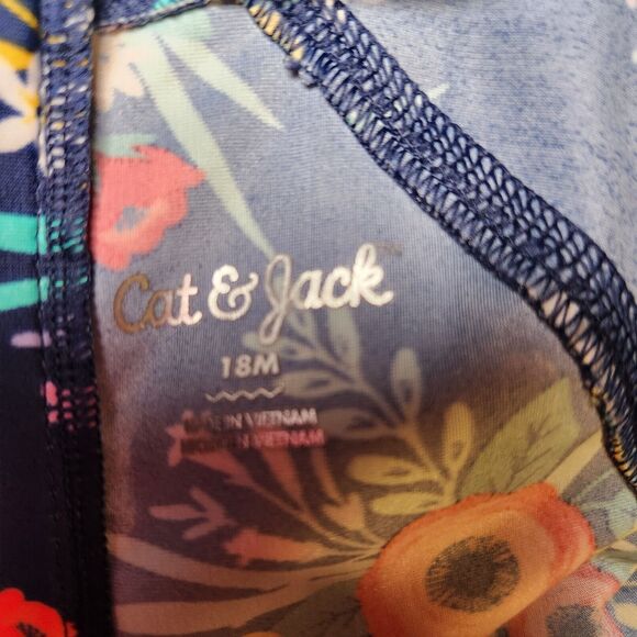 Girls' Floral Rashguard Swimsuit - Pink/Blue Long Sleeve, Size 18 Months - Picture 7 of 7